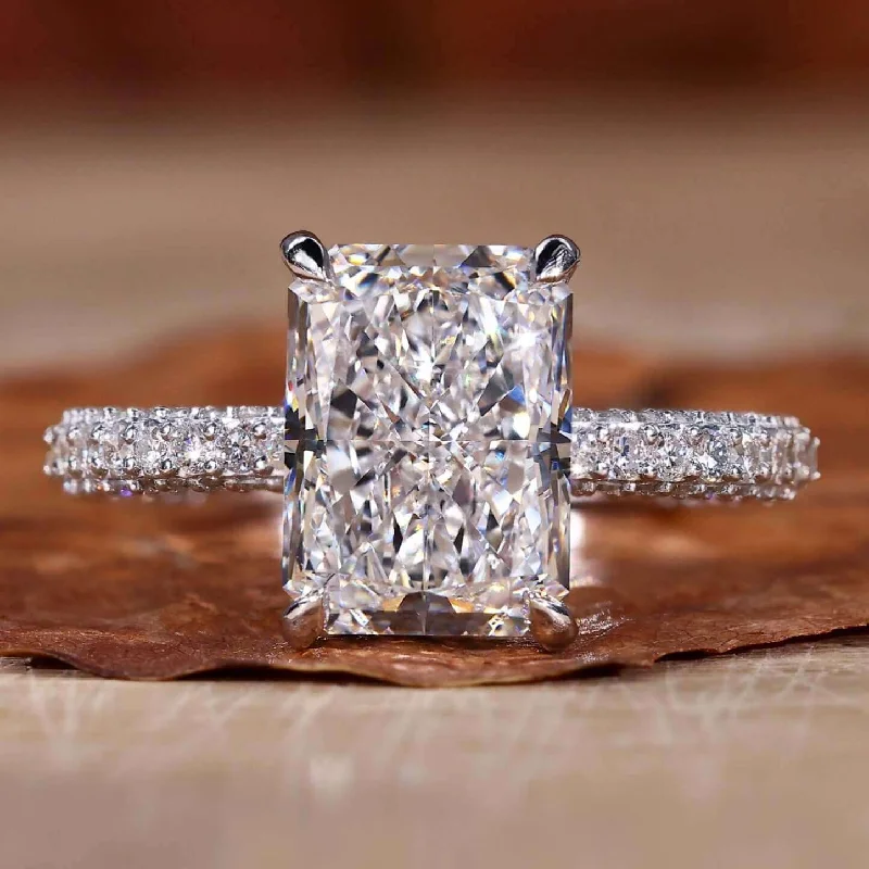 Cushion - Cut Halo Engagement Rings with a Platinum Band and Micro - Pave DetailsRadiant Cut Diamond Ring, Lab Grown Diamond Engagement Ring