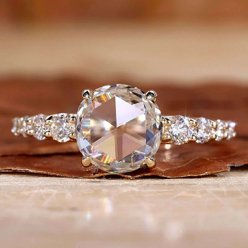 Three - Stone Engagement Rings Symbolizing Love's Past, Present, and Future with Asscher - Cut DiamondsRose Cut Lab Grown Diamond Tapered Pave Vintage Engagement Ring