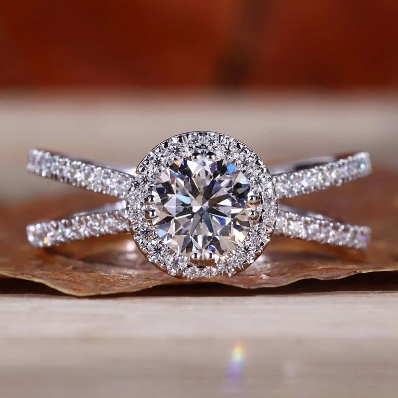 Cushion - Cut Halo Engagement Rings with a Platinum Band and Micro - Pave Details0.50 to 2.0 CT Round Lab Grown Diamond Halo - Split Shank Engagement Ring