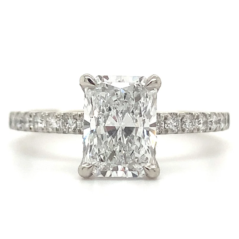 Vintage Cluster Engagement Rings with Antique - Cut Diamonds and Silver FiligreeTess - Platinum Laboratory Grown 1.82ct Radiant Cut Diamond Engagement Ring with Hidden Halo