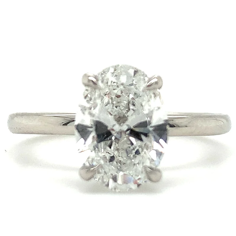 Marquise Cut Engagement Rings with a Channel - Set Diamond BandValeria - Platinum 1.92ct Laboratory Grown Oval Solitaire Engagement Ring with Hidden Halo