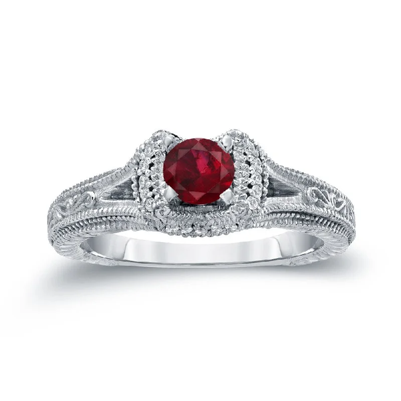 Ruby Gemstone Rings in 14K Yellow Gold with a Solitaire Setting for a Classic and Bold Statement14k Gold 2/5ct Ruby and 1/8ct TDW Round Diamond Engagement Ring by Auriya