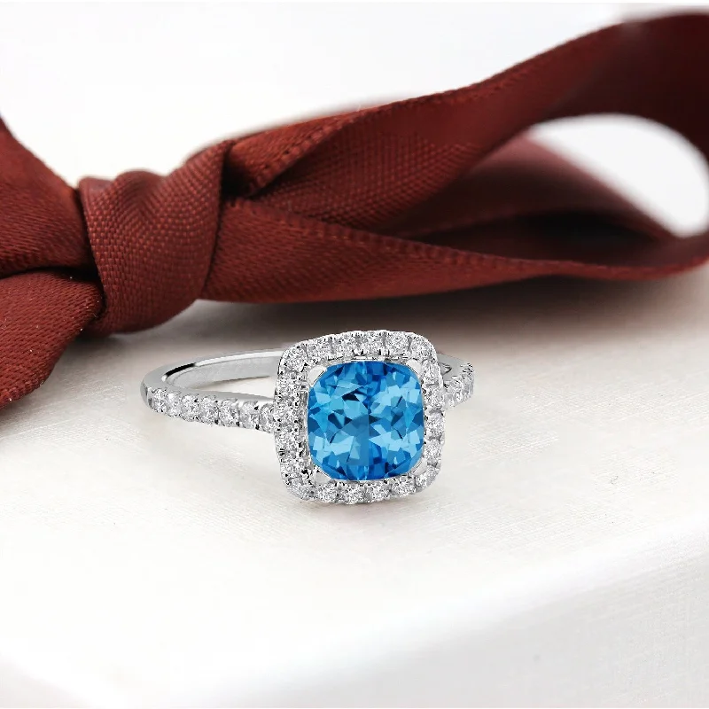 Ruby Gemstone Rings in 14K Yellow Gold with a Solitaire Setting for a Classic and Bold StatementAuriya 1 1/4ct Cushion-cut Swiss Blue Topaz and Halo Diamond Engagement Ring 1/2cttw 14k Gold