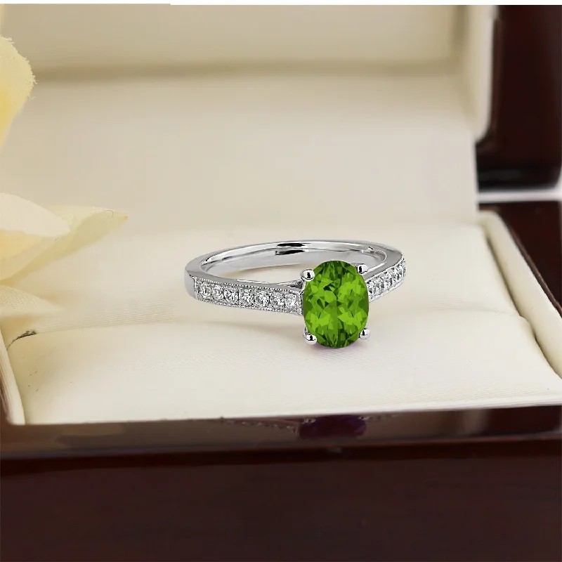 Agate Gemstone Rings in Sterling Silver with a Mosaic - Inspired Inlay for a Bohemian StyleAuriya 1 1/5ct Fancy Oval Peridot and Diamond Engagement Ring 1/4ctw 14k Gold