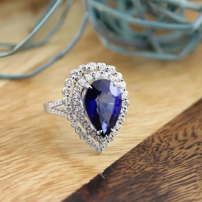 Lapis Lazuli Gemstone Rings in Sterling Silver with a Star - Shaped Setting for a Celestial - Inspired PieceAuriya 18k Gold 8 1/2ct Pear-cut Sapphire Halo Diamond Engagement Ring 1 5/8cttw