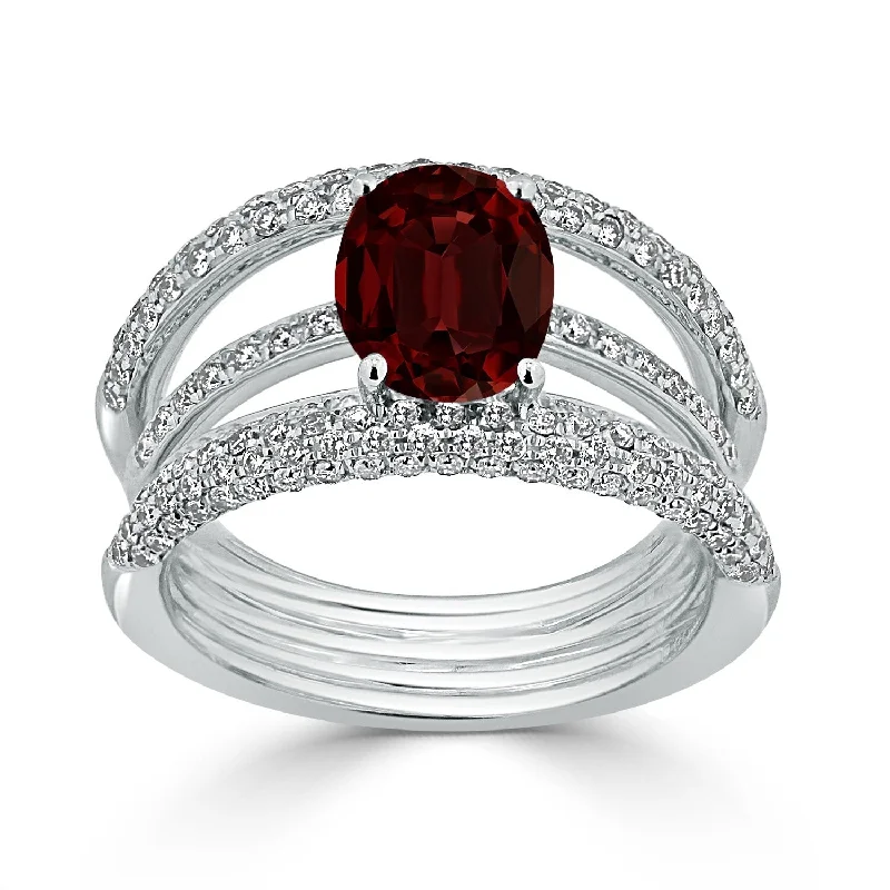 Emerald Gemstone Rings Set in Platinum with Filigree Work for a Vintage - Inspired LookAuriya 2 1/2ct Oval Red Garnet and Diamond Ring 9/10ctw 18K Gold