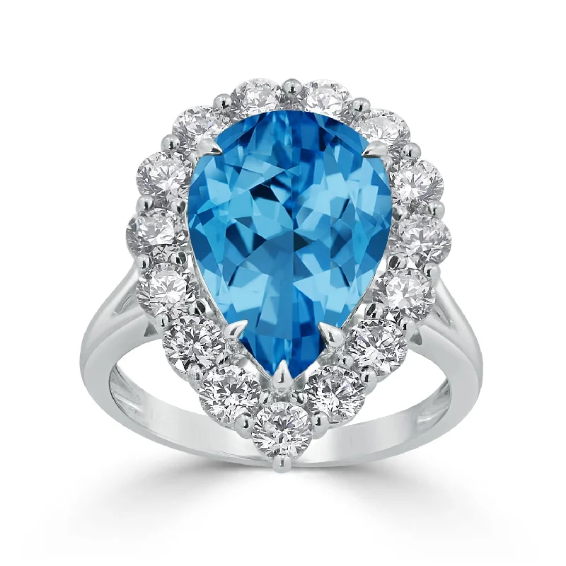 Topaz Gemstone Rings in 10K Gold with a Channel - Set Design for a Contemporary and Durable OptionAuriya 2 1/4ct Pear-cut Blue Topaz Halo Diamond Engagement Ring 1 3/4cttw 18K Gold