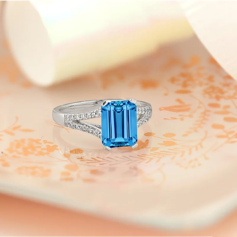 Aquamarine Gemstone Rings in 9K Gold with a Bezel Setting for a Modern and Secure FitAuriya 2 1/8ct Fancy Emerald-cut Swiss Blue Topaz and Diamond Engagement Ring 1/4ctw 14k Gold