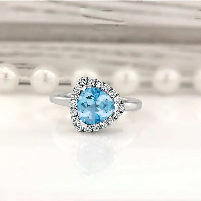 Opal Gemstone Rings in Rose Gold with a Milgrain Edge for a Feminine and Romantic StyleAuriya 2 1/8ct Trillion-cut Sky Blue Topaz 1/4cttw Halo Diamond Engagement Ring 14k Gold