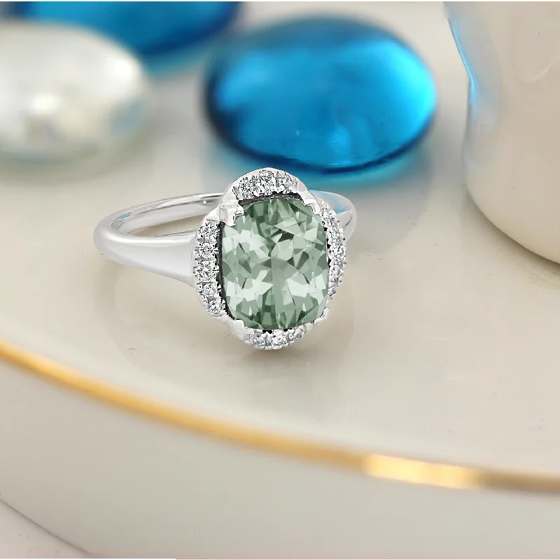 Aquamarine Gemstone Rings in 9K Gold with a Bezel Setting for a Modern and Secure FitAuriya 2 3/8ct Cushion-cut Green Amethyst Halo Diamond Engagement Ring 1/8ctw 14k Gold