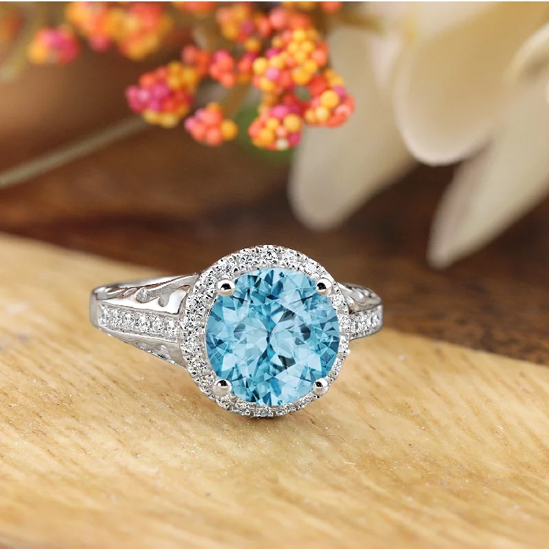 Moonstone Gemstone Rings in Silver - Plated Copper with a Celtic - Inspired Pattern for a Mystical VibeAuriya 2 5/8ct Fancy Round Sky Blue Topaz and Halo Diamond Engagement Ring 1/5ctw 14k Gold