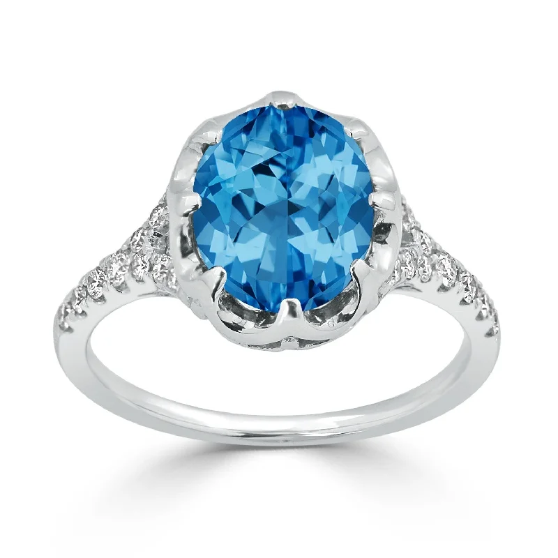 Topaz Gemstone Rings in 10K Gold with a Channel - Set Design for a Contemporary and Durable OptionAuriya 3 1/5ct Oval Blue Topaz and Diamond Ring 3/4ctw 18K Gold