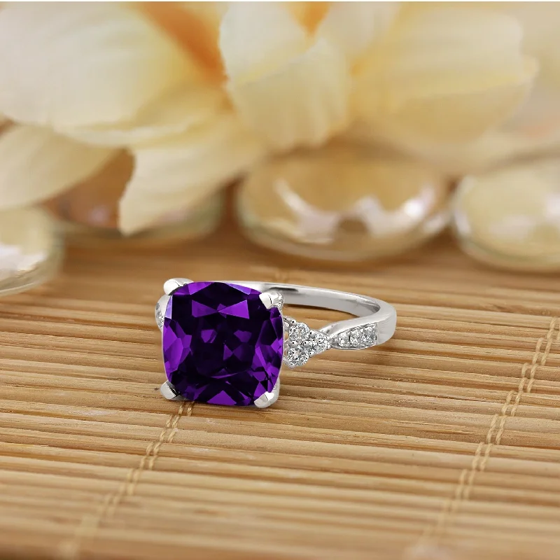 Amethyst Gemstone Rings in Sterling Silver with a Halo of Cubic Zirconia for a Budget - Friendly LuxuryAuriya 3 1/8ct Fancy Cushion Purple Amethyst and Diamond Engagement Ring 1/4ctw 14k Gold