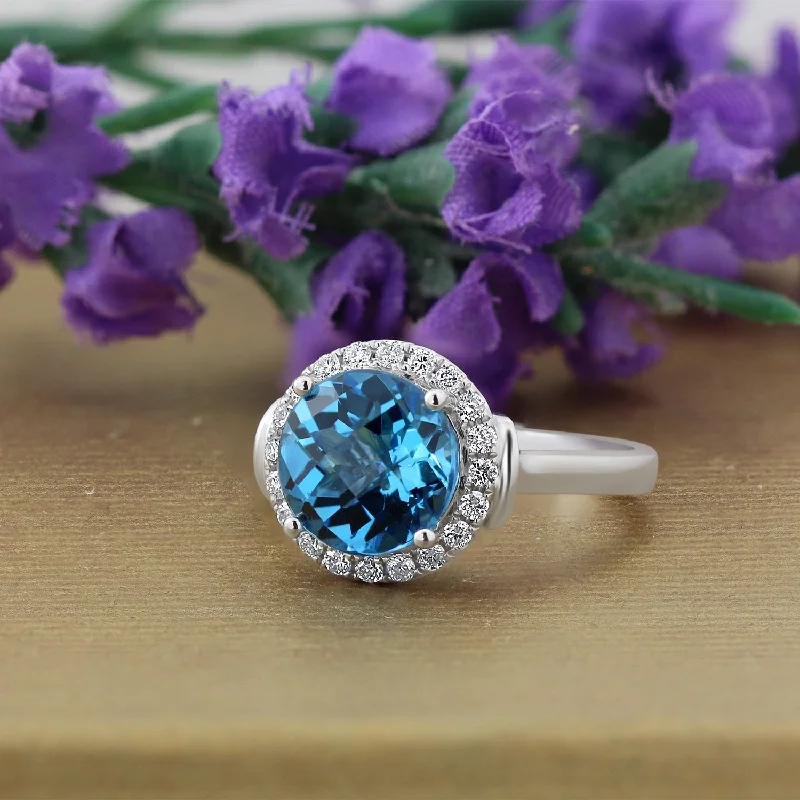 Turquoise Gemstone Rings in 925 Silver with a Southwestern - Inspired Design for a Rustic CharmAuriya 3 5/8ct Round Swiss Blue Topaz and Halo Diamond Engagement Ring 1/4ctw 14k Gold