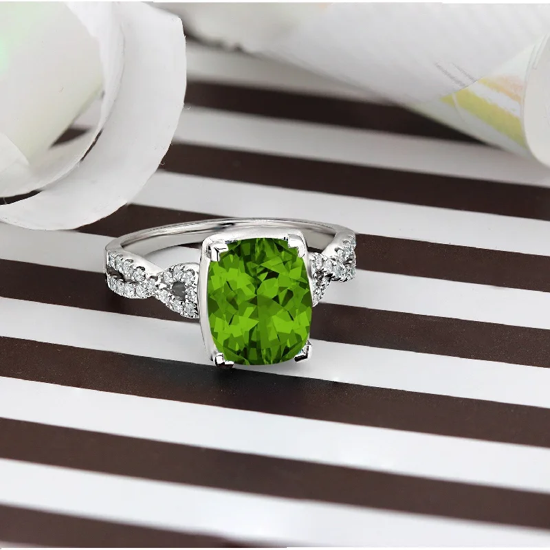 Emerald Gemstone Rings Set in Platinum with Filigree Work for a Vintage - Inspired LookAuriya 3 9/10ct Cushion-cut Peridot and Diamond Engagement Ring 1/5ctw 14k Gold