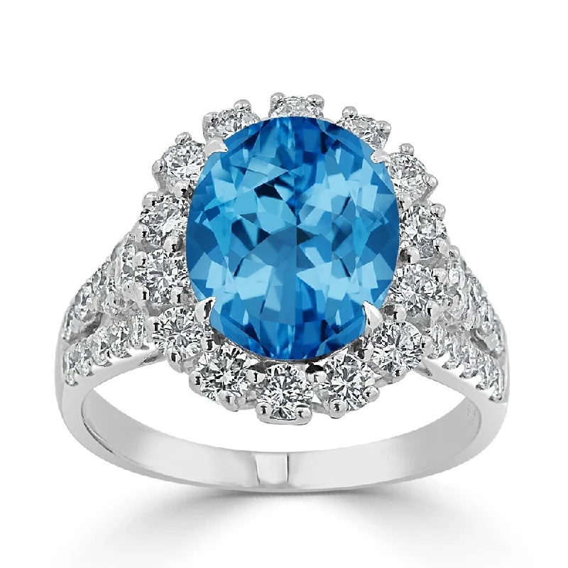 Sapphire Gemstone Rings in 18K White Gold with Diamond Accents for an Elegant EngagementAuriya 4 1/3ct Oval-cut Blue Topaz and Halo Diamond Ring 7/8ctw 18K Gold