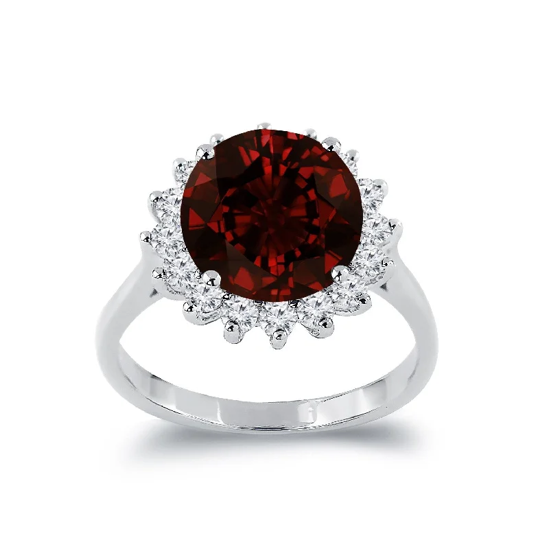 Tourmaline Gemstone Rings in 18K Two - Tone Gold with a Floral - Shaped Setting for a Feminine TouchAuriya 4 1/3ct Round Red Garnet Sunburst Halo Diamond Ring 5/8ctw 18K Gold