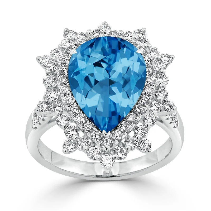 Alexandrite Gemstone Rings in Platinum with a Hidden Halo for a Rare and Luxurious PieceAuriya 5 5/8ct Pear-cut Blue Topaz and Halo Diamond Ring 1 1/4ctw 18K Gold