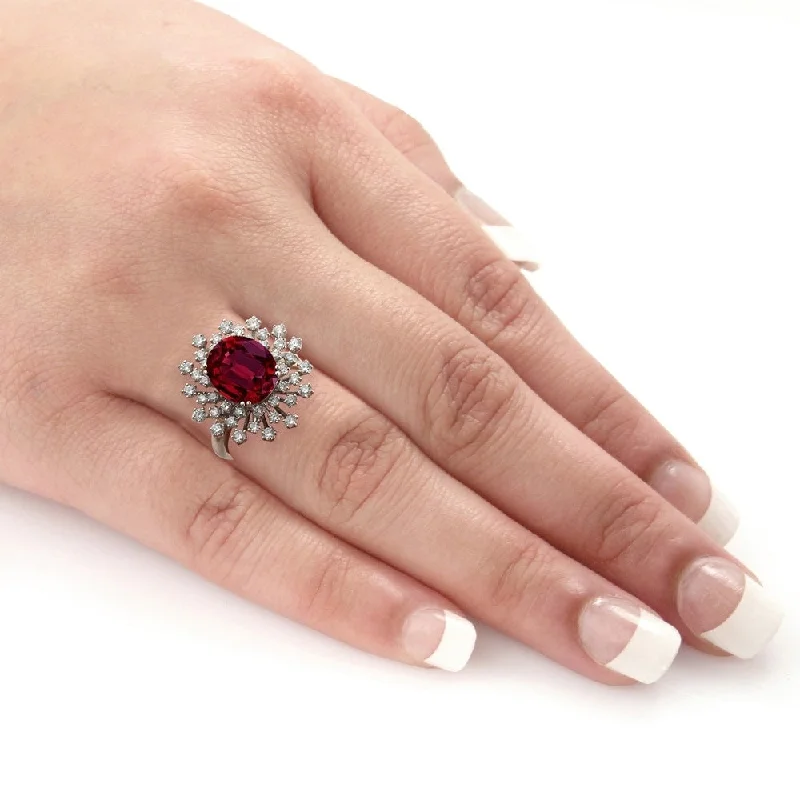 Moonstone Gemstone Rings in Silver - Plated Copper with a Celtic - Inspired Pattern for a Mystical VibeAuriya 6 1/2ct Oval-cut Red Ruby and Halo Diamond Ring 1ctw 18K Gold