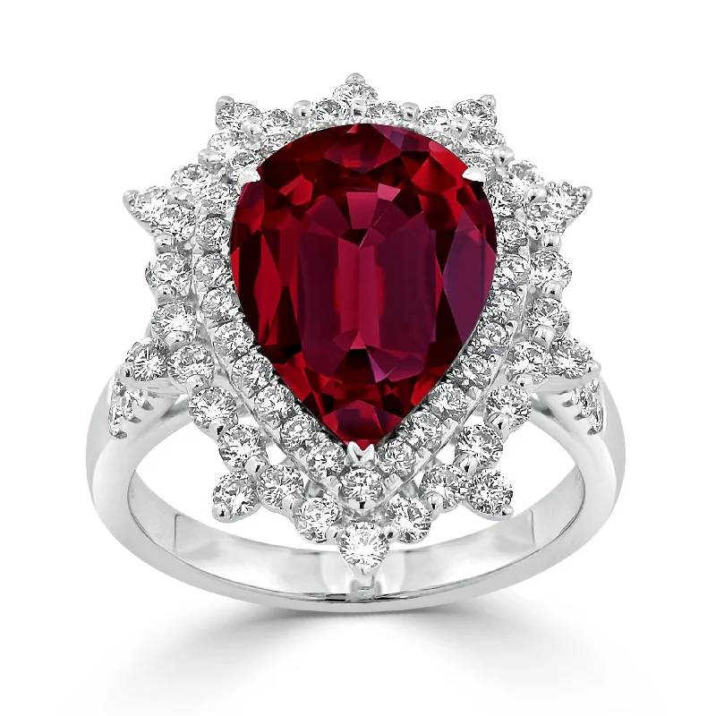 Alexandrite Gemstone Rings in Platinum with a Hidden Halo for a Rare and Luxurious PieceAuriya 7 1/6ct Pear-cut Red Ruby and Halo Diamond Ring 1 1/4ctw 18K Gold