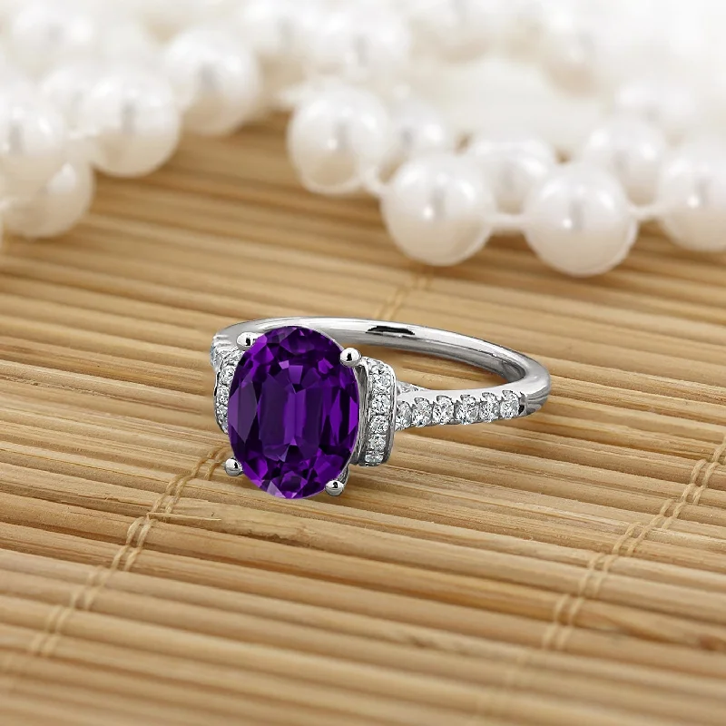 Topaz Gemstone Rings in 10K Gold with a Channel - Set Design for a Contemporary and Durable OptionAuriya Modern 1 3/8ct Oval Purple Amethyst and Diamond Engagement Ring 3/8cttw 14k Gold