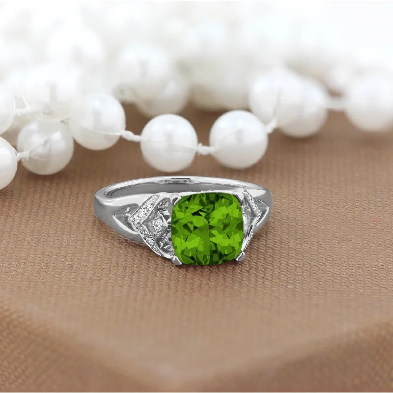 Agate Gemstone Rings in Sterling Silver with a Mosaic - Inspired Inlay for a Bohemian StyleAuriya Modern 2 3/8ct Cushion-cut Peridot and Diamond Engagement Ring 1/6ctw 14k Gold