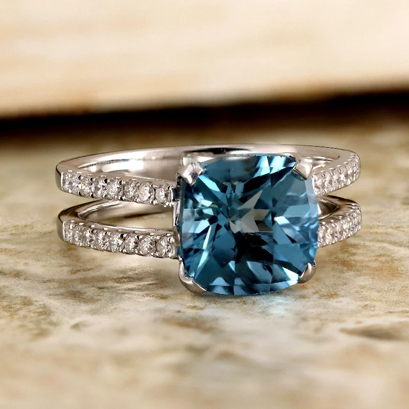 Emerald Gemstone Rings Set in Platinum with Filigree Work for a Vintage - Inspired LookAuriya Modern 5ct Cushion-cut London Blue Topaz and Diamond Engagement Ring 1/4cttw 14k Gold