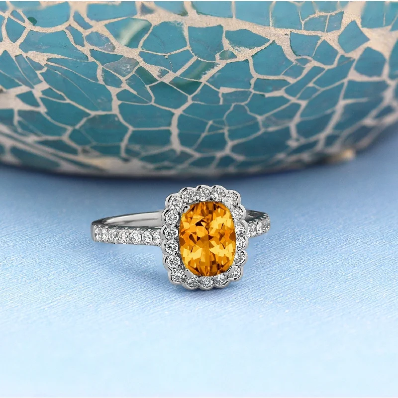 Agate Gemstone Rings in Sterling Silver with a Mosaic - Inspired Inlay for a Bohemian StyleAuriya Vintage 1 1/3ct Cushion-cut Citrine Halo Diamond Engagement Ring 1/2ctw 14k Gold