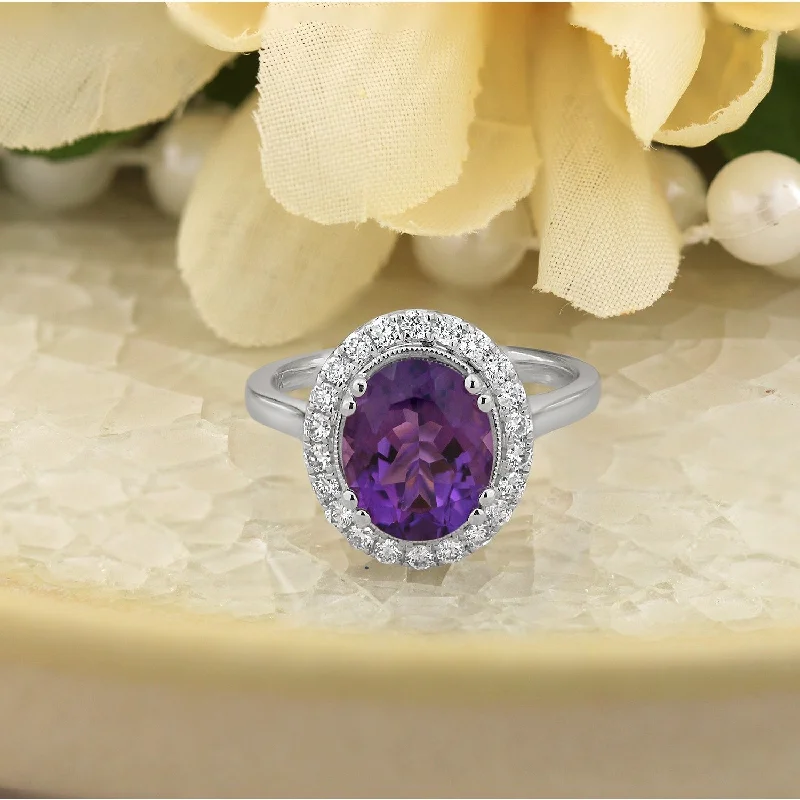 Lapis Lazuli Gemstone Rings in Sterling Silver with a Star - Shaped Setting for a Celestial - Inspired PieceAuriya Vintage 1 5/8ct Oval Purple Amethyst and Halo Diamond Engagement Ring 1/3ctw 14k Gold