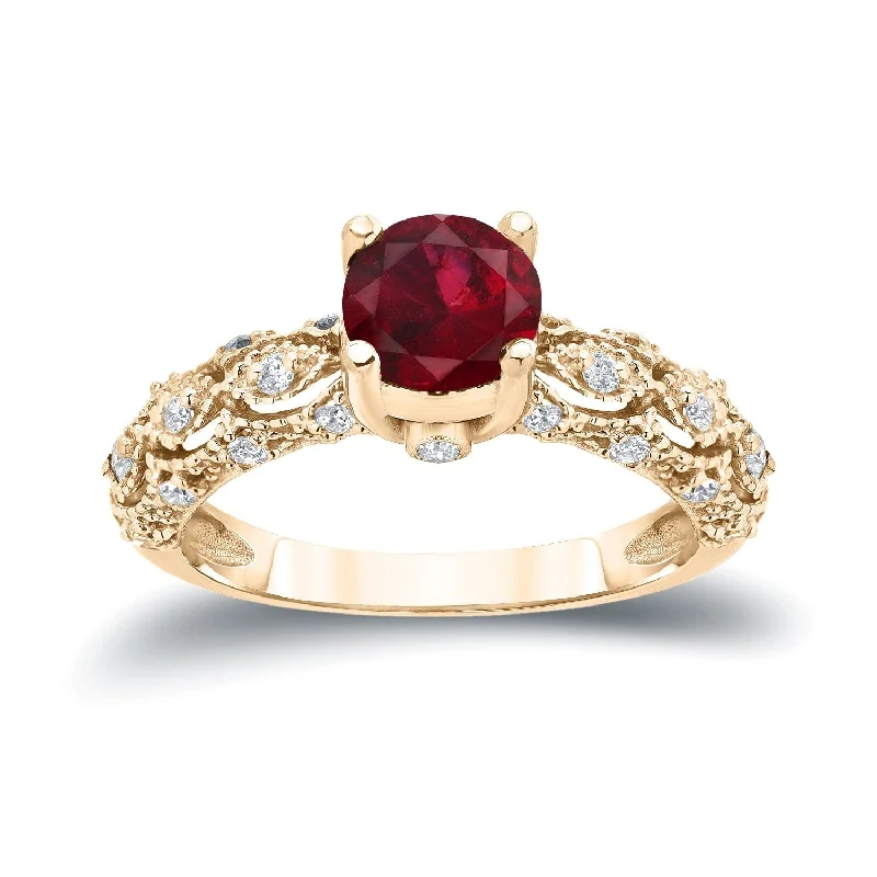 Garnet Gemstone Rings in 18K Gold Vermeil with Intricate Engravings for a Traditional AestheticAuriya Vintage 1ct Red Ruby 1/4ctw Diamond Engagement Ring 14k Gold