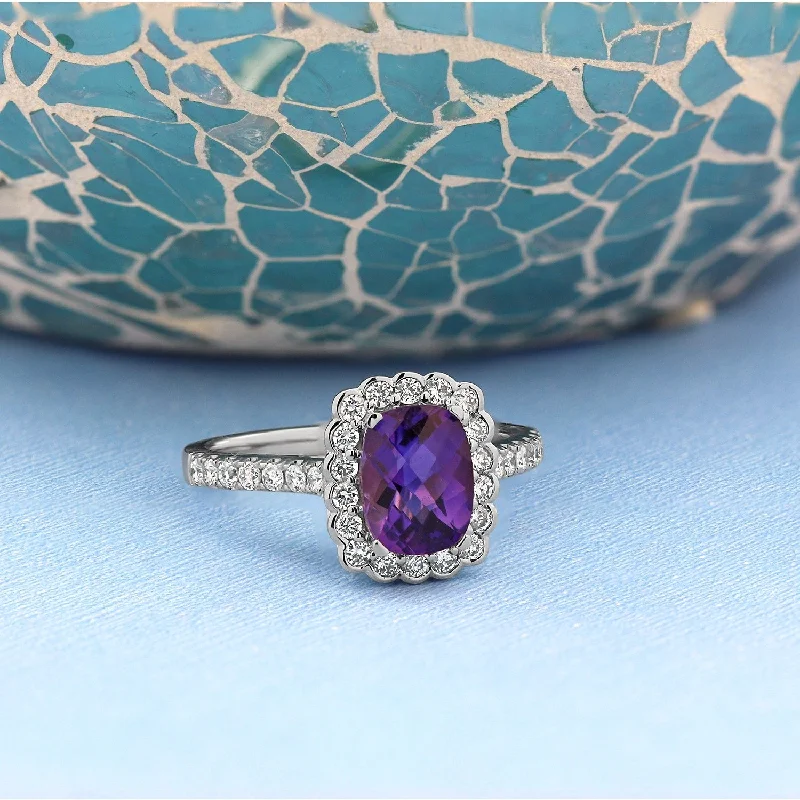 Amethyst Gemstone Rings in Sterling Silver with a Halo of Cubic Zirconia for a Budget - Friendly LuxuryAuriya Vintage 3/4ct Cushion-cut Purple Amethyst Halo Diamond Engagement Ring 1/2ctw 14k Gold