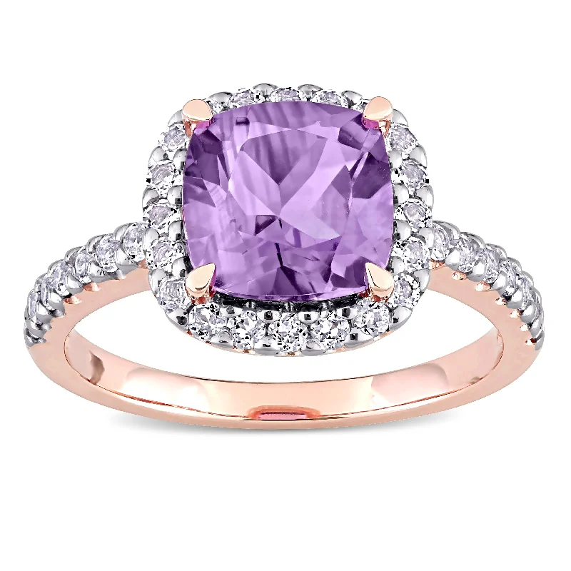 Tanzanite Gemstone Rings in 10K Gold with a Trilogy Design for a Sophisticated GiftCushion-cut Amethyst and White Topaz Halo Cocktail Ring in 10k Rose Gold by Miadora