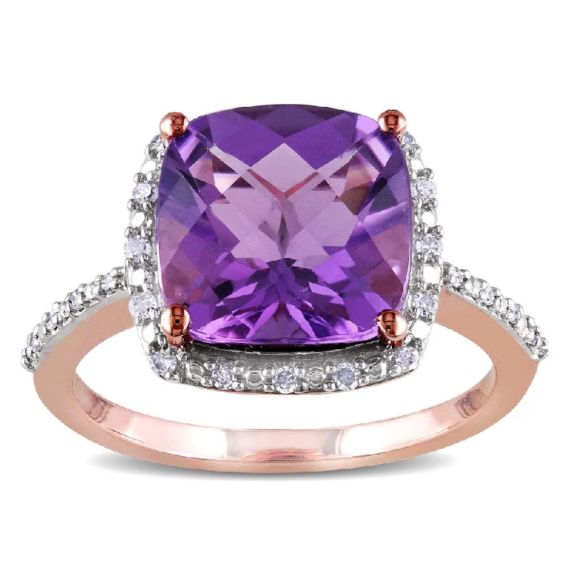 Agate Gemstone Rings in Sterling Silver with a Mosaic - Inspired Inlay for a Bohemian StyleMiadora 10k Rose Gold Amethyst and 1/10ct TDW Diamond Ring (H-I, I2-I3)