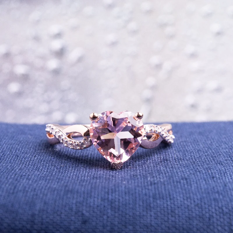 Iolite Gemstone Rings in 10K Gold with a Twisted Band for a Distinctive and Stylish AccessoryMiadora 10k Rose Gold Heart Shaped Morganite and 1/10ct TDW Diamond Twist Ring (G-H, I2-I3) - Pink