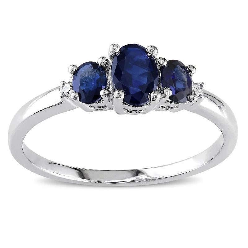 Peridot Gemstone Rings in 14K Gold - Filled Metal with a Pave - Set Band for a Sparkling LookMiadora 10k White Gold Blue Sapphire and Diamond 3-stone Ring