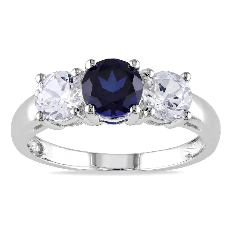 Lapis Lazuli Gemstone Rings in Sterling Silver with a Star - Shaped Setting for a Celestial - Inspired PieceMiadora 10k White Gold Created Blue and White Sapphire 3-stone Ring