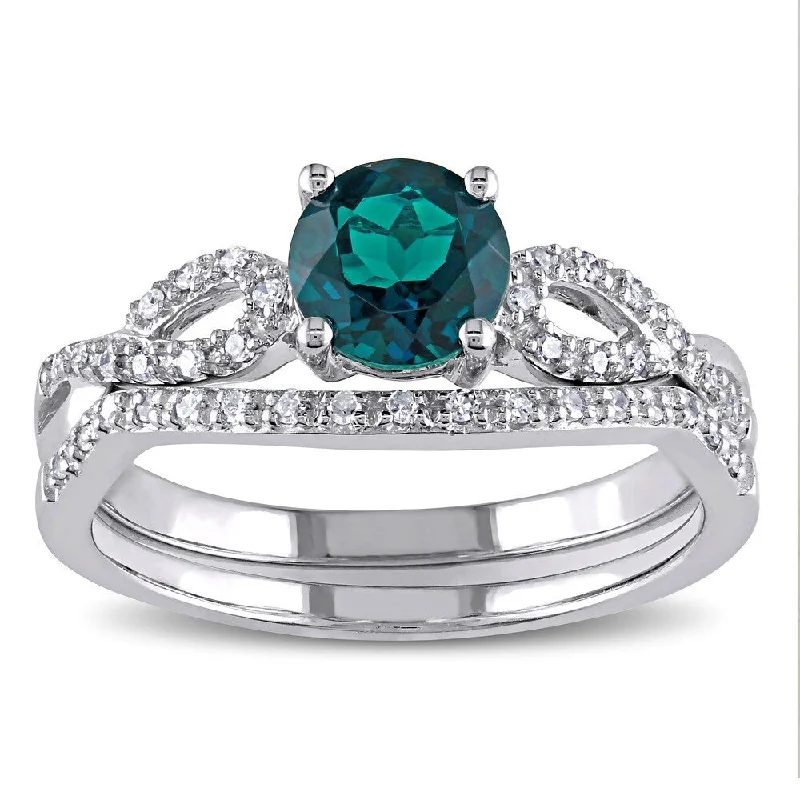 Aquamarine Gemstone Rings in 9K Gold with a Bezel Setting for a Modern and Secure FitMiadora 10k White Gold Created Emerald and 1/6ct TDW Diamond Bridal Ring Set