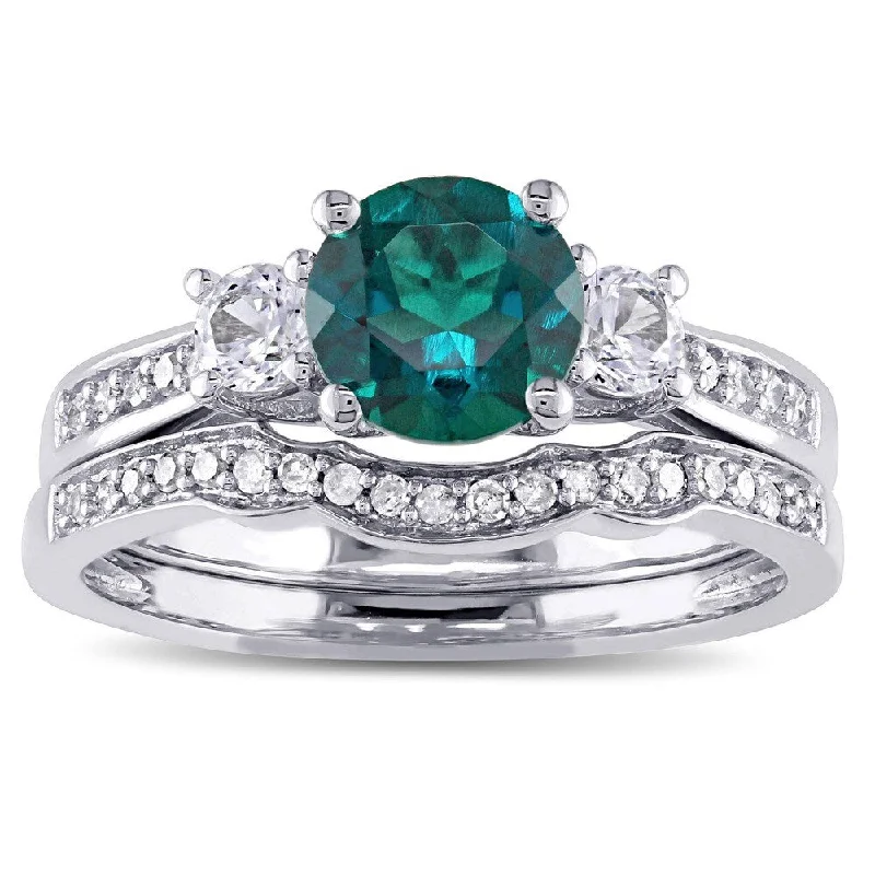 Amethyst Gemstone Rings in Sterling Silver with a Halo of Cubic Zirconia for a Budget - Friendly LuxuryMiadora 10k White Gold Created Emerald, White Sapphire, and Diamond 1/6ct TDW Bridal Ring Set (G-H, I2-I3) - Green