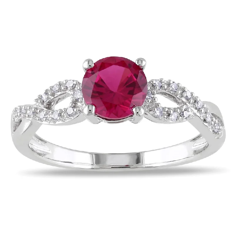 Tourmaline Gemstone Rings in 18K Two - Tone Gold with a Floral - Shaped Setting for a Feminine TouchMiadora 10k White Gold Created Ruby and 1/10ct TDW Diamond Ring (G-H, I1-I2)