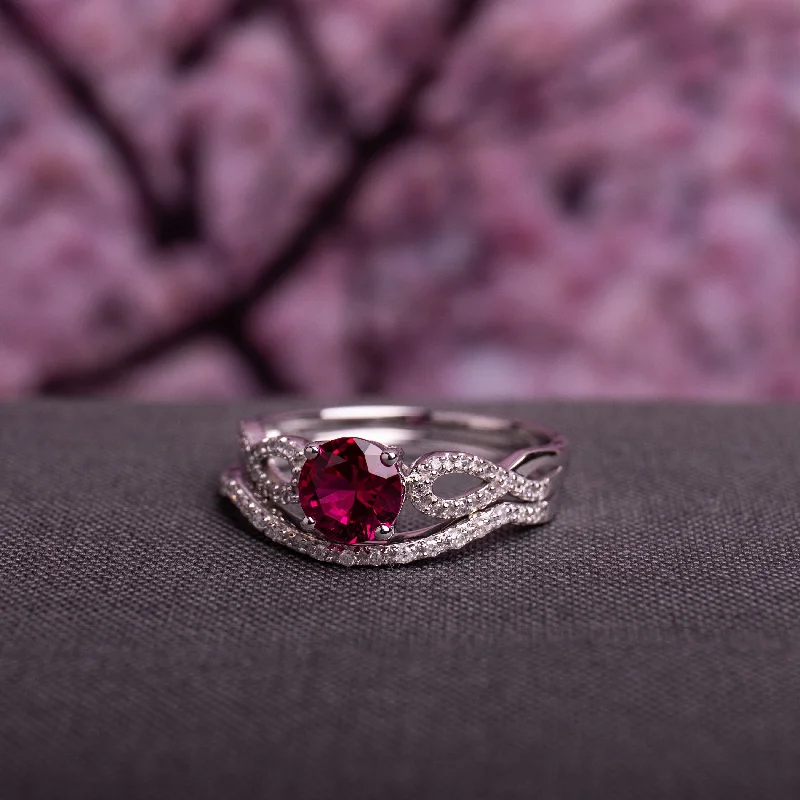 Amethyst Gemstone Rings in Sterling Silver with a Halo of Cubic Zirconia for a Budget - Friendly LuxuryMiadora 10k White Gold Created Ruby and 1/6ct TDW Diamond Bridal Ring Set