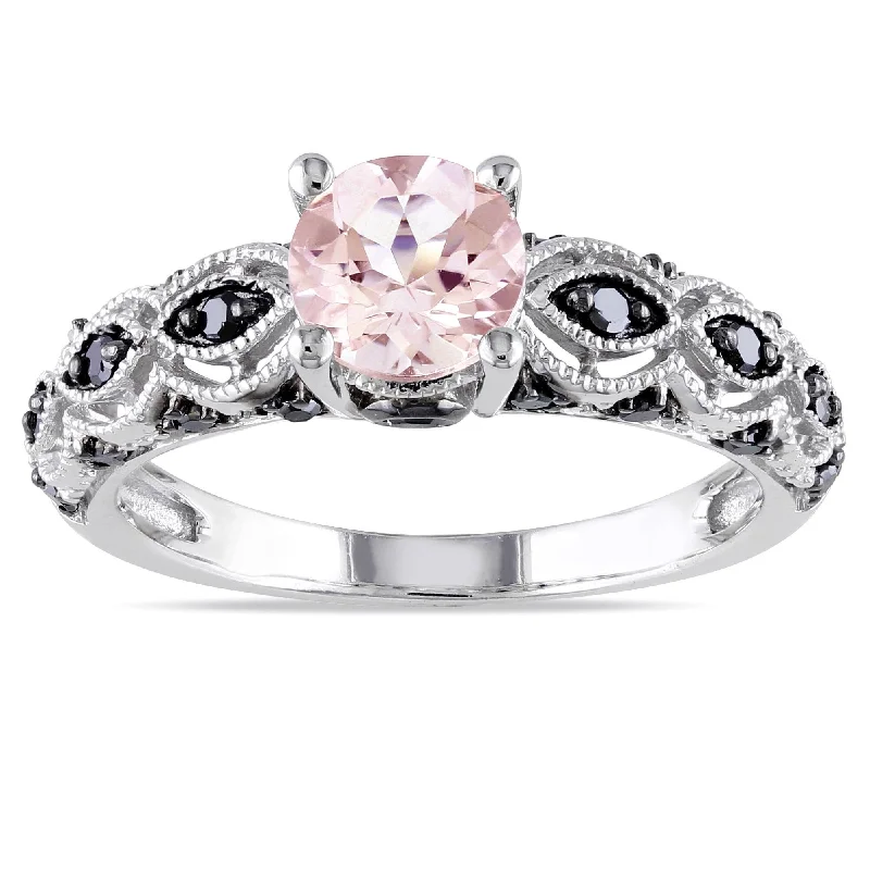 Tourmaline Gemstone Rings in 18K Two - Tone Gold with a Floral - Shaped Setting for a Feminine TouchMiadora 10k White Gold Morganite and 1/4ct TDW Black Diamond Ring - Pink