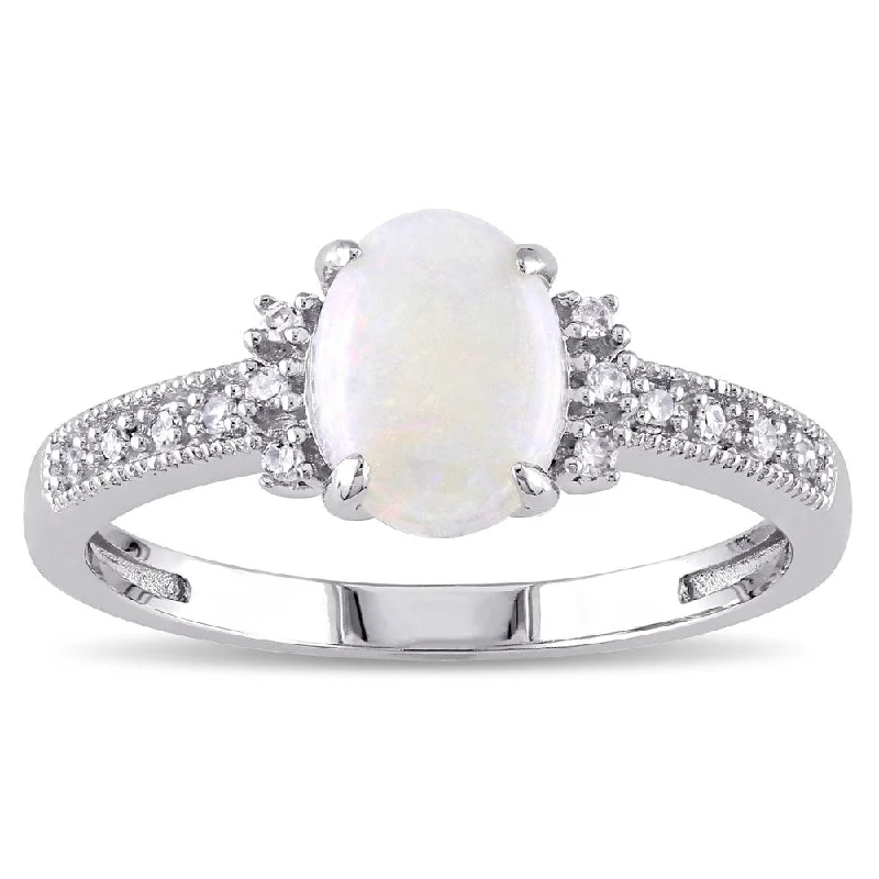 Jasper Gemstone Rings in 18K Gold Vermeil with a Matte Finish for a Subtle and Elegant LookMiadora 10k White Gold Opal and Diamond Accent Cocktail Ring (G-H, I1-I2)