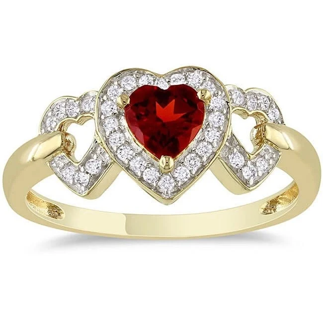 Tanzanite Gemstone Rings in 10K Gold with a Trilogy Design for a Sophisticated GiftMiadora 10k Yellow Gold Garnet and 1/8ct TDW Diamond Heart Ring (G-H, I2-I3) - Red