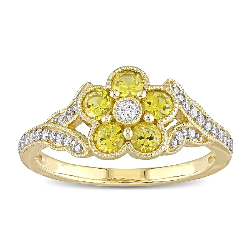 Aquamarine Gemstone Rings in 9K Gold with a Bezel Setting for a Modern and Secure FitMiadora 10k Yellow Gold Yellow Sapphire and 1/6ct TDW Diamond Split Shank Flower Ring