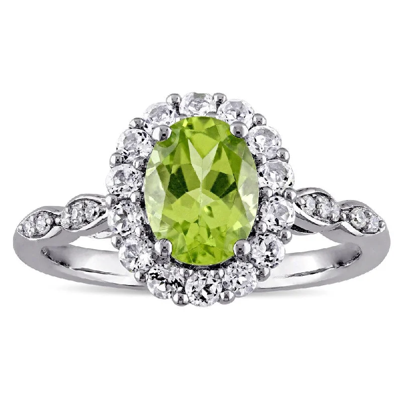 Amethyst Gemstone Rings in Sterling Silver with a Halo of Cubic Zirconia for a Budget - Friendly LuxuryMiadora 14k White Gold Oval-cut Peridot White Topaz and Diamond Accent Halo Engagement Ring - Green