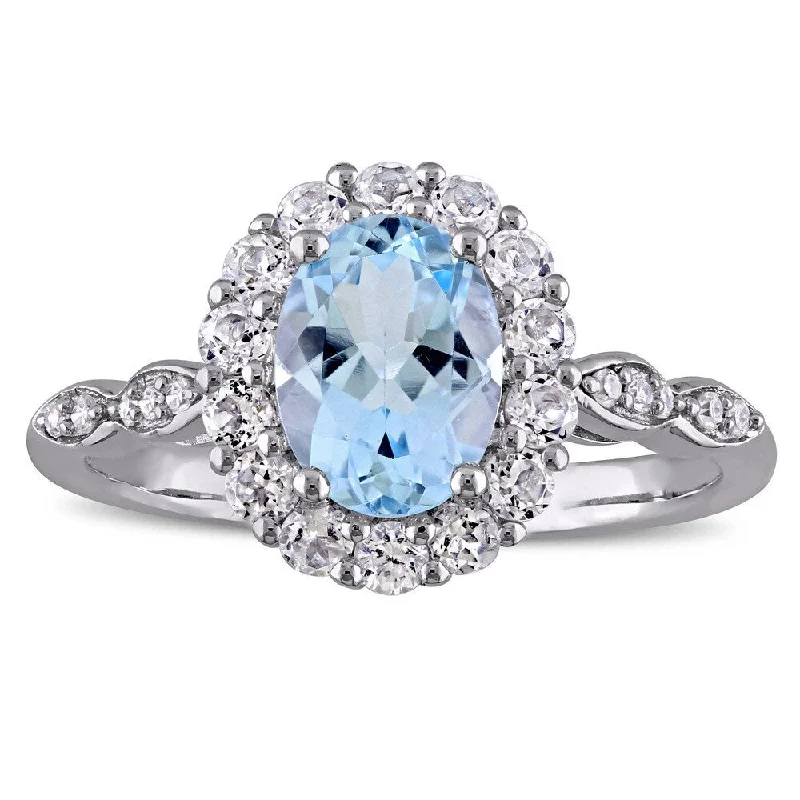 Aquamarine Gemstone Rings in 9K Gold with a Bezel Setting for a Modern and Secure FitMiadora 14k White Gold Oval-cut Sky Blue Topaz White Topaz and Diamond Accent Halo Engagement Ring