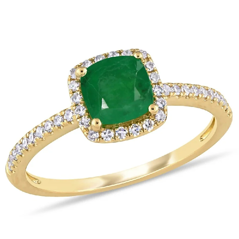 Tourmaline Gemstone Rings in 18K Two - Tone Gold with a Floral - Shaped Setting for a Feminine TouchMiadora 14k Yellow Gold Cushion-cut Emerald & 1/5ct TDW Diamond Halo Engagement Ring