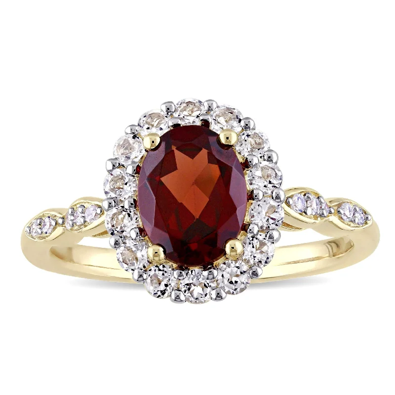 Topaz Gemstone Rings in 10K Gold with a Channel - Set Design for a Contemporary and Durable OptionMiadora 14k Yellow Gold Garnet, White Topaz and Diamond Accent Vintage Halo Ring - Red