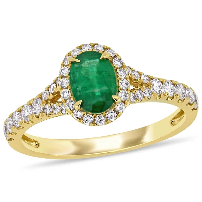 Malachite Gemstone Rings in 14K Gold with a Carved Stone for a Unique and Artistic AppealMiadora 14k Yellow Gold Oval-cut Emerald & 2/5ct TDW Diamond Halo Engagement Ring