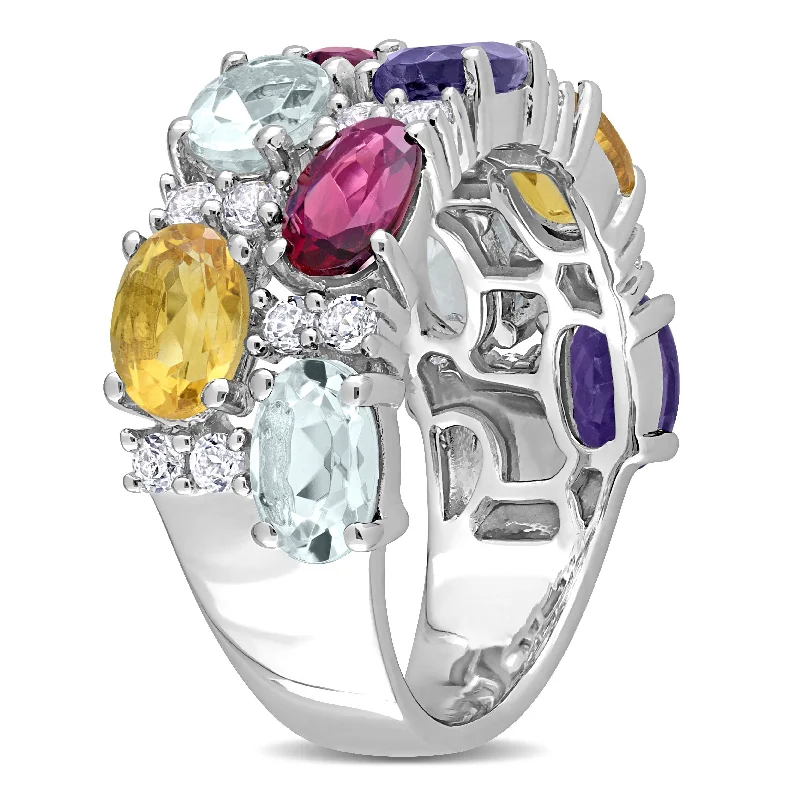 Garnet Gemstone Rings in 18K Gold Vermeil with Intricate Engravings for a Traditional AestheticMiadora Aquamarine, Rhodolite, Citrine, Iolite & White Topaz Mosaic Ring in Sterling Silver